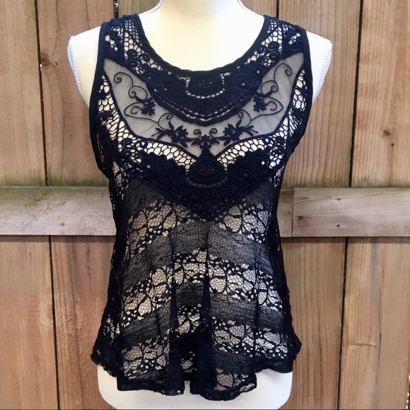 Moon Collection Tops - 🆕Moon Collection Crochet/Lace Black Tank Top GUC